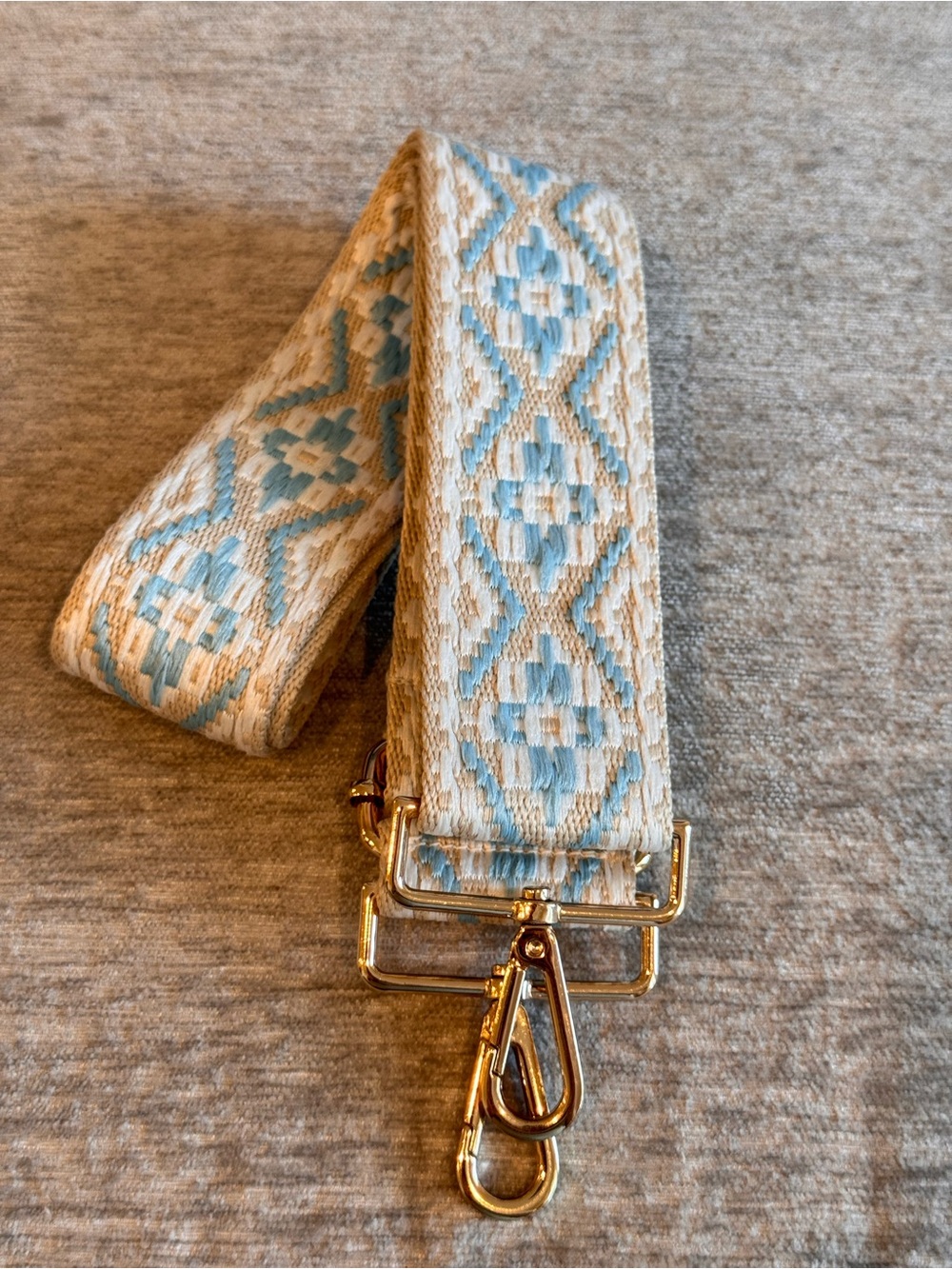 Pom Pom London Blue & Cream Geometric Crossbody Purse Strap - NWOT